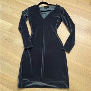 HUMINSKA Shimmery Green Stretch Velvet V-Neck Dress Fitted Size 2
